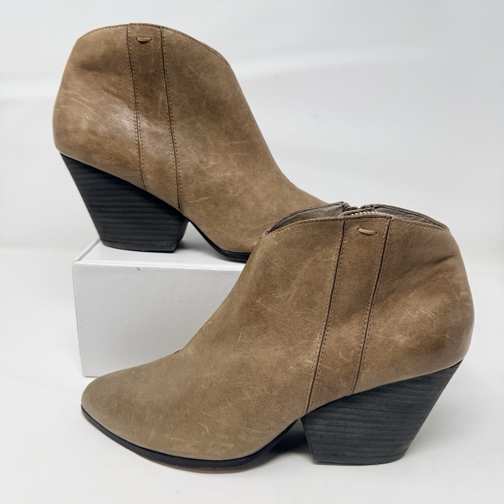 Eileen Fisher Ankle Boots 8.5 Dusk Trail Stacked Heel‎ Distressed Leather Zip
